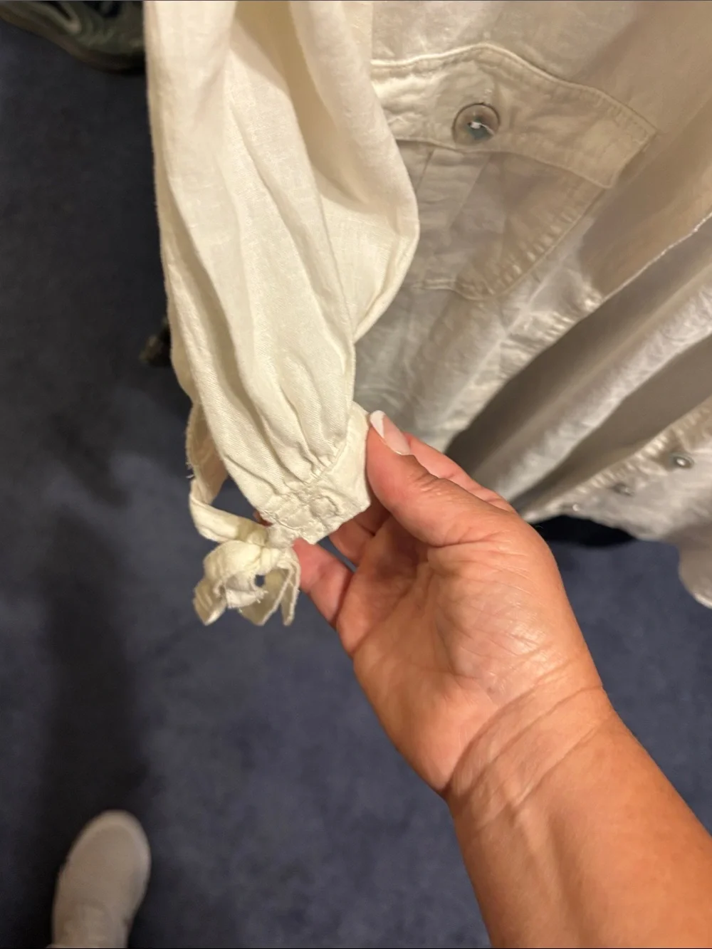 Free People Cream Button-Front Puff Sleeve Blouse